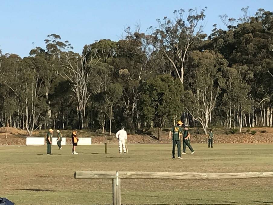 Set: Scott Williamson from Bakers Hill about to bowl with Toodyay batsmen Steve McCormick at the non-strikers end waiting to run. Photo: supplied.