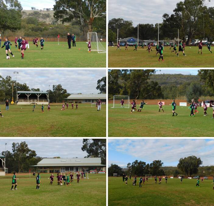 All good fun: Some of the action from the friendly match between Northam Springfield Football Club and Toodyay Soccer Club. Photos: Supplied. 