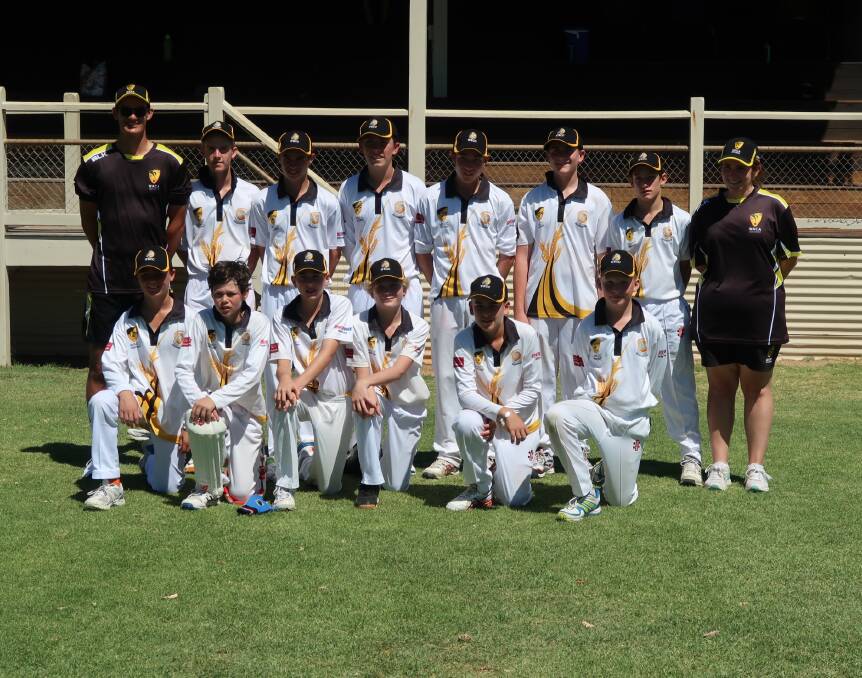 Team effort: The Under 14's Wheatbelt team with coach Daniel Gollan and regional cricket manager Melinda Lucas. Photo: supplied.