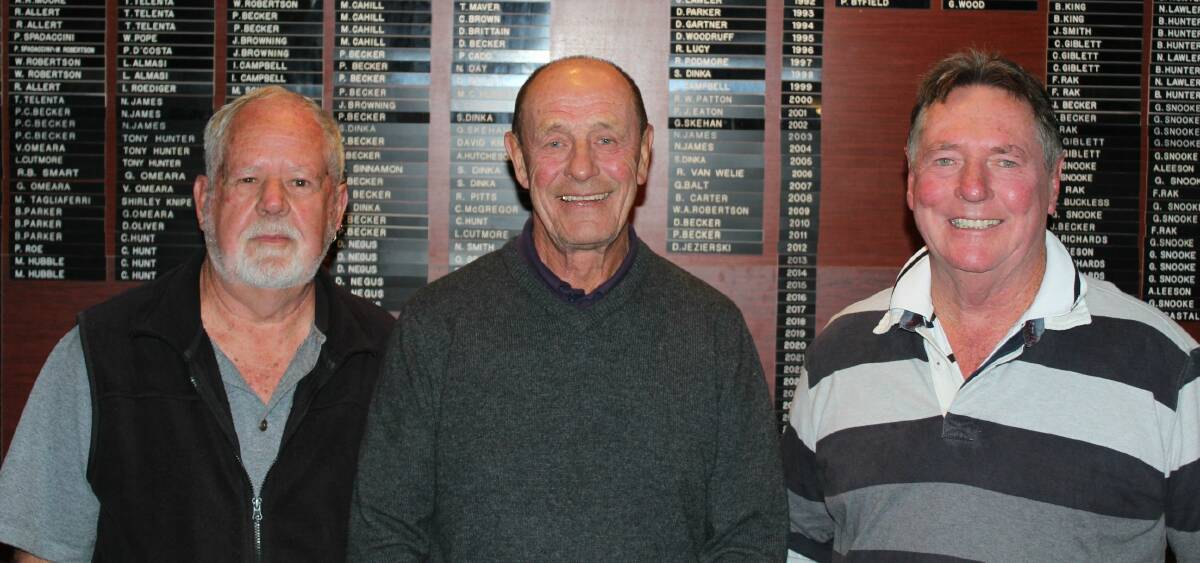 Champs: The day's runner-up Peter Oliver and Steve Dinka who was winner of the day and B-grade champion, with C-grade winner Peter Richards. Photo: supplied.