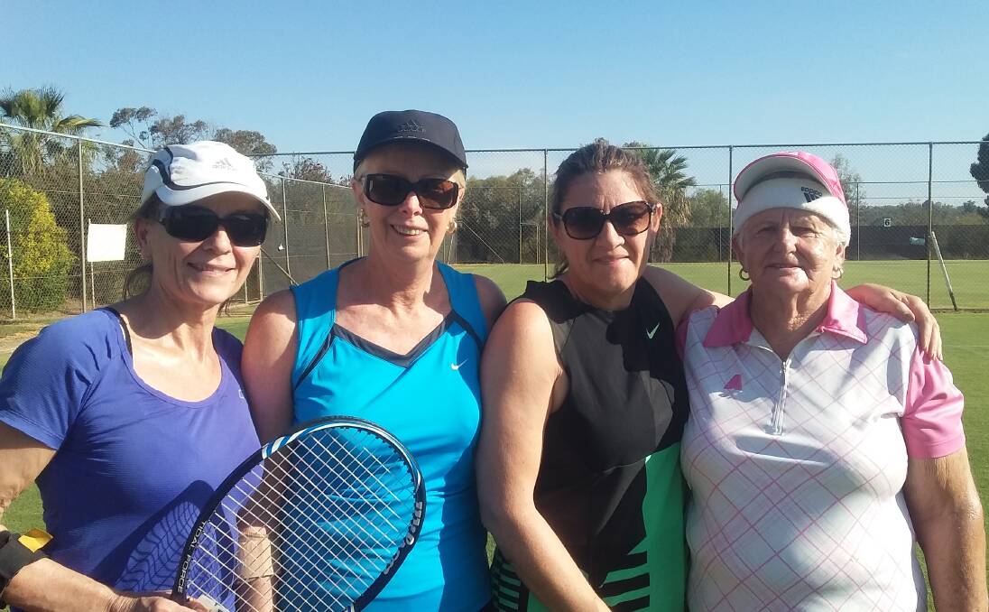 Game, set, match: Northam ladies Di Dwyer, Kellie Podmore, Cathy North and Bev Young having a hit to prepare for Northam Ladies Open Day. Photo: supplied.